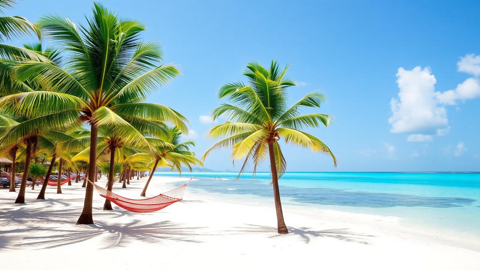 Plage de Punta Cana en République dominicaine avec hamac et palmiers