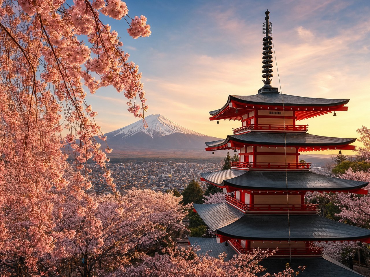Paysage du Japon avec montagnes et temples